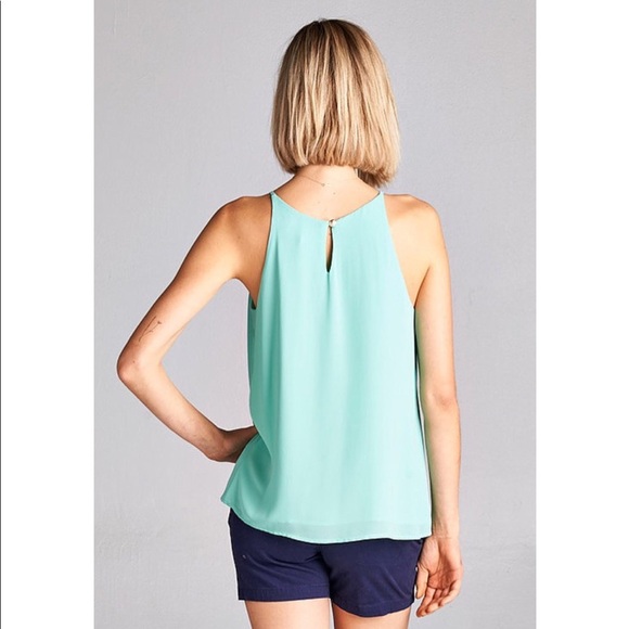 Navy Keyhole Pleated Sleeveless Blouse - Picture 3 of 5